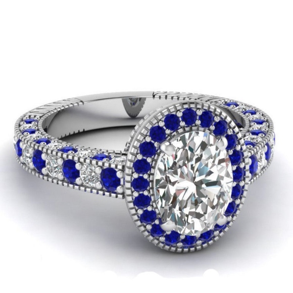 925 Silver Oval Cut White Sapphire Size 9 - Picture 3 of 6